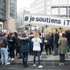Rassemblement devant les locaux d'iTÉLÉ à Boulogne-Billancourt au neuvième jour de grève de la société des journalistes. Le 25 octobre 2016.