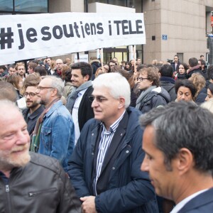 Rassemblement devant les locaux d'iTÉLÉ à Boulogne-Billancourt au neuvième jour de grève de la société des journalistes. Le 25 octobre 2016.