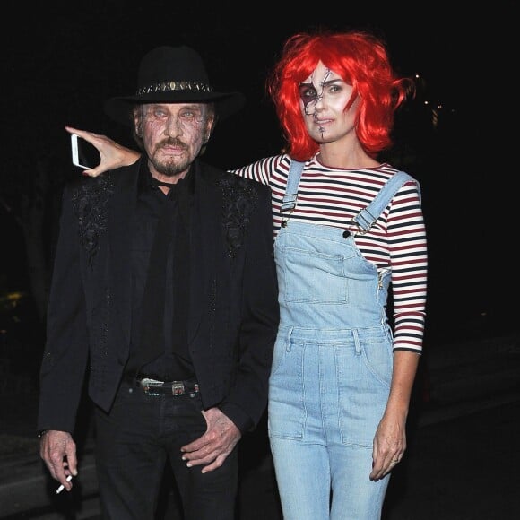 Johnny Hallyday et sa femme Laeticia Hallyday arrivent à la fête d'Halloween de Kate Hudson à Los Angeles, le 28 octobre 2016