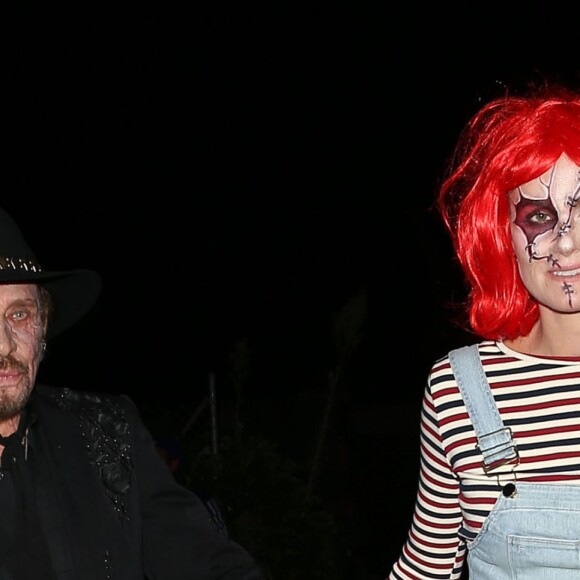 Johnny Hallyday et sa femme Laeticia Hallyday arrivent à la fête d'Halloween de Kate Hudson à Los Angeles, le 28 octobre 2016