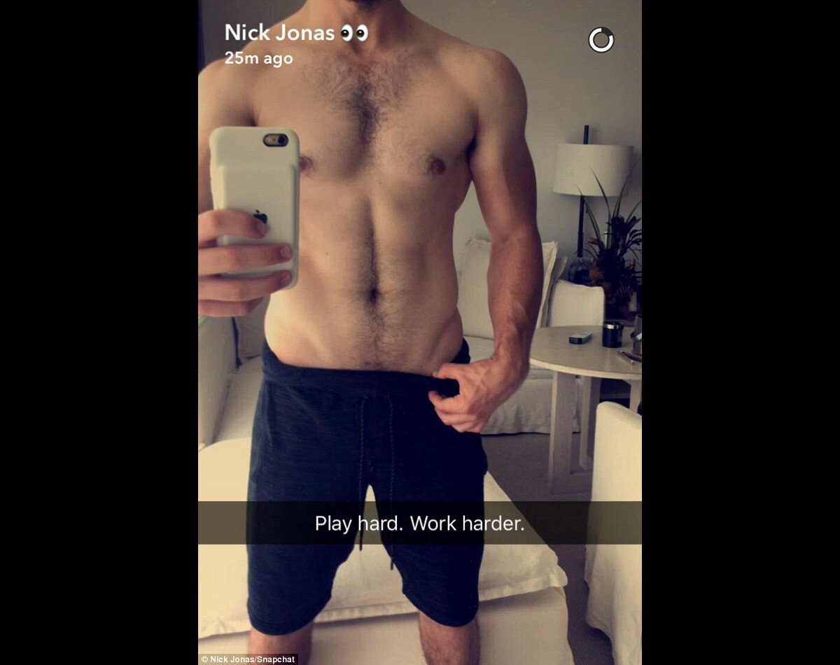 Photo : Nick Jonas et son selfie torse nu sur Snapchat le 3 novembre 2016.  - Purepeople