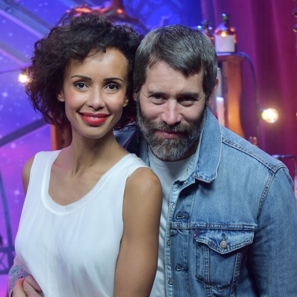 Sonia Rolland et son compagnon Jalil Lespert au lancement du nouveau spectacle "Mickey et le magicien" au Parc Disneyland Paris, le 2 juillet 2016.
