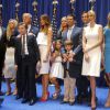 Donald Trump et sa famille Ivanka Trump, et son mari Jared Kushner, Tiffany Trump, Donald Trump Jr, sa femme Vanessa Haydon, Melania Trump et son fils Barron lors de sa déclaration de candidature à l'investiture républicaine pour la présidentielle de 2016 lors d'une conférence à New York, le 16 juin 2015.