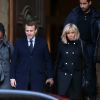 Emmanuel Macron et sa femme Brigitte à la sortie des obsèques de Henry Hermand en l'église Saint Sulpice à Paris le 10 novembre 2016. © Dominique Jacovides / Bestimage