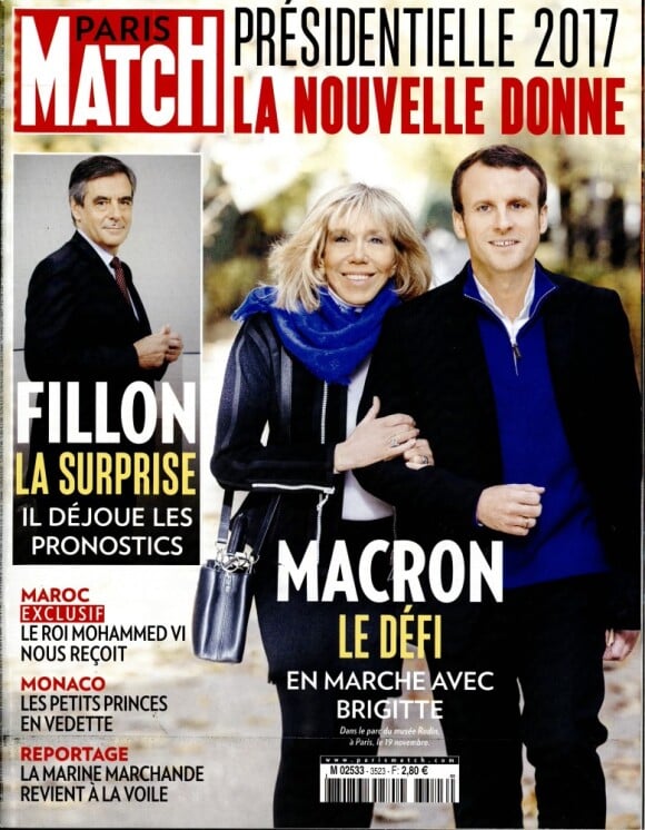 Brigitte et Emmanuel Macron en couverture de Paris Match, en kiosques le 24 novembre 2016.