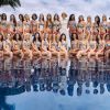 Sylvie Tellier entourée des 30 miss régionales, candidates pour le titre de Miss France 2017 à La Réunion, novembre 2016.
