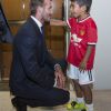 David Beckham, ambassadeur de l'UNICEF, soutient une oeuvre pour promouvoir la voix de l'enfant à l'ONU. New York le 24 septembre 2015.