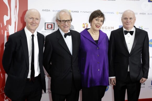 Paul Laverty, Ken Loach, Rebecca O'Brien et Dave Johns - Photocall de la cérémonie de remise des prix "European Film Award (EFA) à Wroclaw (Pologne). Le 10 décembre 2016