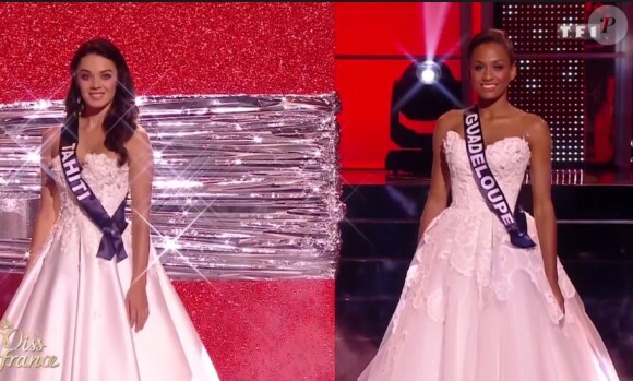 Miss Guadeloupe : Morgane Thérésine - Les cinq finalistes défilent en robe de réveillon. Concours Miss France 2017. Sur TF1, le 17 décembre 2016. 