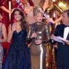 Sylvie Tellier, Iris Mittenaere (Miss France 2016), Arielle Dombasle et Jean-Pierre Foucault - Concours Miss France 2017. Sur TF1, le 17 décembre 2016. 