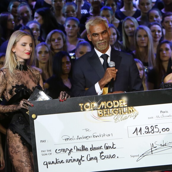 Laura Messia, Satya Oblette (Satya Oblet), Pamela Anderson (présidente du jury)  lors de la finale de la 13ème édition Top Model Belgium 2017 au Lido à Paris le 18 Décembre 2016. © Marc Ausset-Lacroix /Bestimage