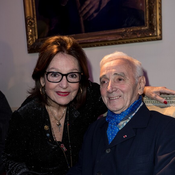 Nana Mouskouri à la Cérémonie de remise du prix Nikos Gatsos 2016, attribué à Charles Aznavour à l'ambassade de Grèce à Paris le 19 décembre 2016. © Cyril Moreau/Bestimage
