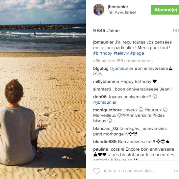 Jean-Baptiste Maunier en vacances à Tel Aviv. Photo postée sur Instagram, le 22 décembre 2016.