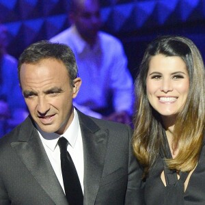 Nikos Aliagas et Karine Ferri - Plateau de la finale de l'émission "The Voice" à Paris. Le 14 mai 2016.