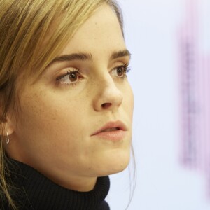 Emma Watson participe au lancement de l'initiative HeForShe Impact 10x10x10 pour l'égalité des femmes et des hommes à New York le 20 septembre 2016.
