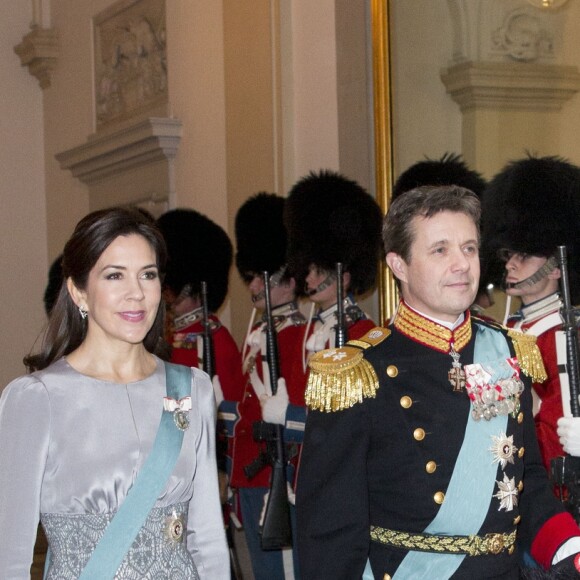 Le prince Frederik et la princesse Mary de Danemark secondaient la reine Margrethe II de Danemark lors de la réception du nouvel an pour le corps diplomatique, au palais de Christiansborg à Copenhague, le 3 janvier 2017.