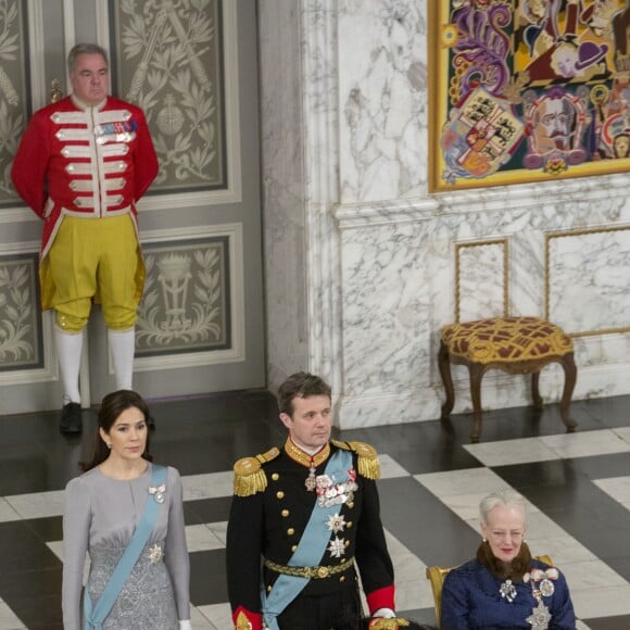 Le prince Frederik et la princesse Mary de Danemark secondaient la reine Margrethe II de Danemark lors de la réception du nouvel an pour le corps diplomatique, au palais de Christiansborg à Copenhague, le 3 janvier 2017.