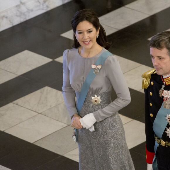 Le prince Frederik et la princesse Mary de Danemark secondaient la reine Margrethe II de Danemark lors de la réception du nouvel an pour le corps diplomatique, au palais de Christiansborg à Copenhague, le 3 janvier 2017.