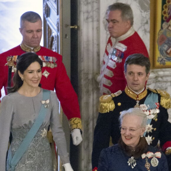 Le prince Frederik et la princesse Mary de Danemark secondaient la reine Margrethe II de Danemark lors de la réception du nouvel an pour le corps diplomatique, au palais de Christiansborg à Copenhague, le 3 janvier 2017.