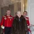 La reine Margrethe II de Danemark lors de la réception du nouvel an au palais de Christianborg des agents de la Défense, des services d'urgences et des responsables des grandes organisations nationales, au matin du 4 janvier 2017.
