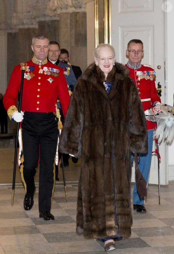 La reine Margrethe II de Danemark lors de la réception du nouvel an au palais de Christianborg des agents de la Défense, des services d'urgences et des responsables des grandes organisations nationales, au matin du 4 janvier 2017.