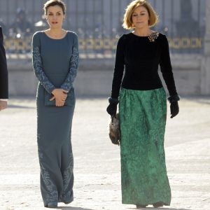 Mariano Rajoy, la reine Letizia d'Espagne , Maria Dolores de Cospedal lors de la parade de la Pâque militaire à Madrid le 6 janvier 2017