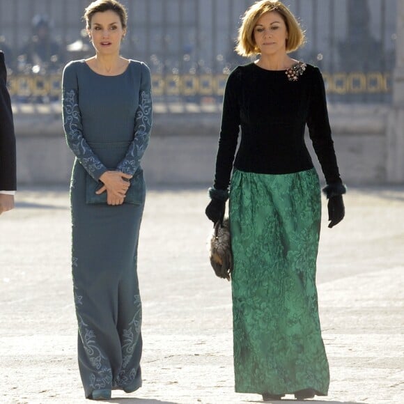 Mariano Rajoy, la reine Letizia d'Espagne , Maria Dolores de Cospedal lors de la parade de la Pâque militaire à Madrid le 6 janvier 2017