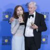 Isabelle Huppert et Paul Verhoeven (réalisateur "Elle") - Press Room lors de la 74ème cérémonie annuelle des Golden Globe Awards à Beverly Hills, Los Angeles, Californie, Etats-Unis, le 8 janvier 2017. © Olivier Borde/Bestimage