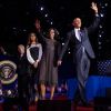 Barack, Michelle, Malia Obama et Joe Biden à McCormick Place. Chicago le 10 janvier 2017.