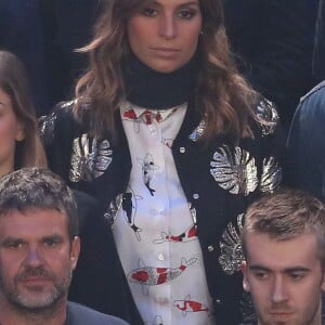 Laury Thilleman et, devant elle, Hervé Mathoux lors du match d'ouverture du Mondial de handball 2017, France-Brésil (31-16), à l'AccorHotels Arena à Paris le 11 janvier 2017. © Cyril Moreau/Bestimage