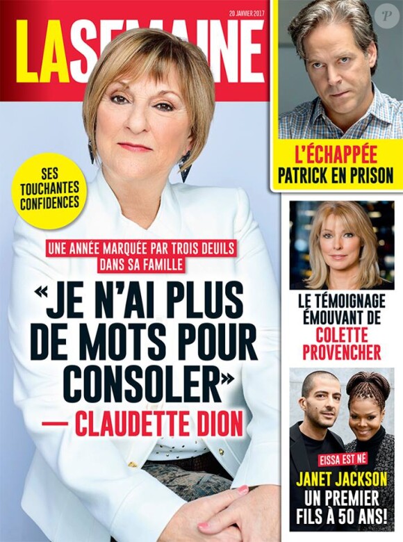 Claudette Dion en couverture du magazine québécois La Semaine, paru le 12 janvier 2017