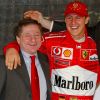 jean Todt, Michael Schumacher, Luca Montezemolo et Rubbens Barrichello à la présentation de la nouvelle Ferrari le 7 février 2003.