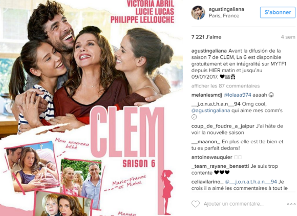 Agustin Galiana joue le personnage d'Adrian dans la série "Clem", diffusée sur TF1.