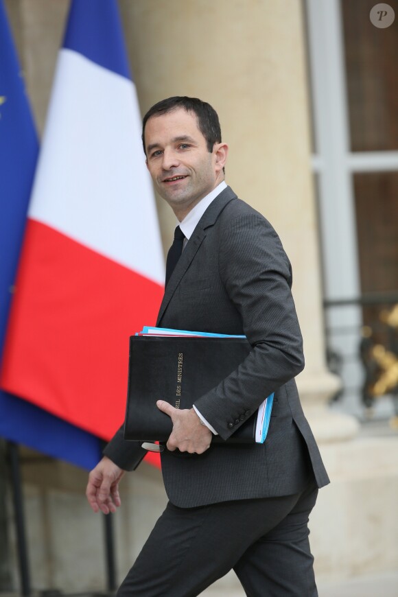 Benoît Hamon, ministre de l'Education nationale, de l'Enseignement supérieur et de la Recherche arrive au palais de l'Elysée à Paris, le 4 avril 2014 pour le premier conseil des ministres du nouveau gouvernement.