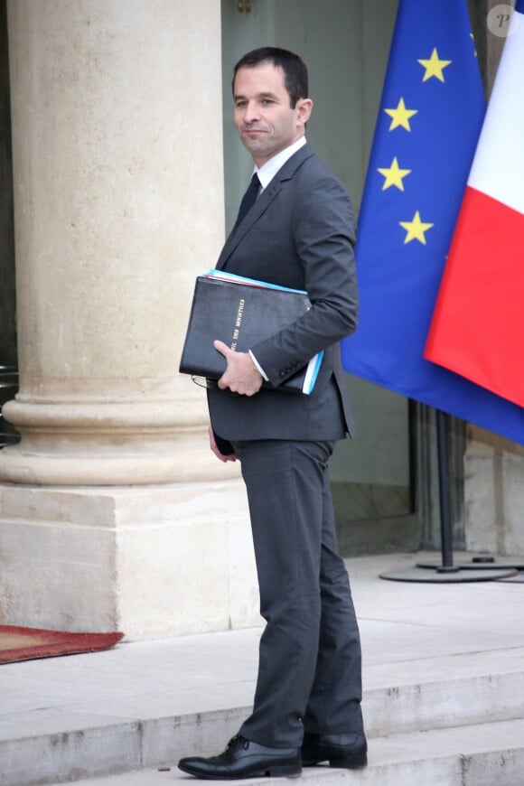 Benoît Hamon, ministre de l'Education nationale, de l'Enseignement supérieur et de la Recherche arrive au palais de l'Elysée à Paris, le 4 avril 2014 pour le premier conseil des ministres du nouveau gouvernement.