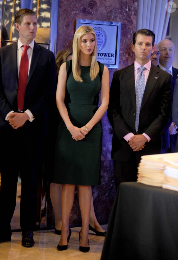 Eric Trump, Ivanka Trump et Donald Trump Jr. - Première conférence de presse du nouveau président des Etats-Unis Donald Trump à New York. Le 11 janvier 2017