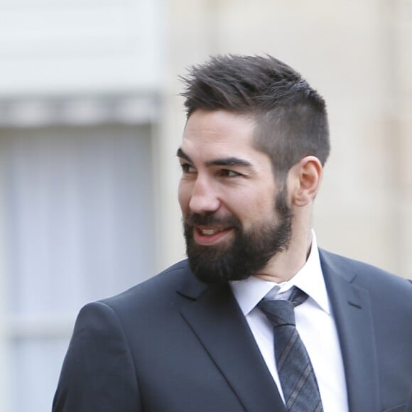 Luka Karabatic et son frère Nikola Karabatic et les autres joueurs de l'équipe de France de Handball, 5 fois championne du monde, sont reçus par le président de la république François Hollande au palais de l'Elysée à Paris, le 3 février 2015 pour célébrer leur titre mondial.