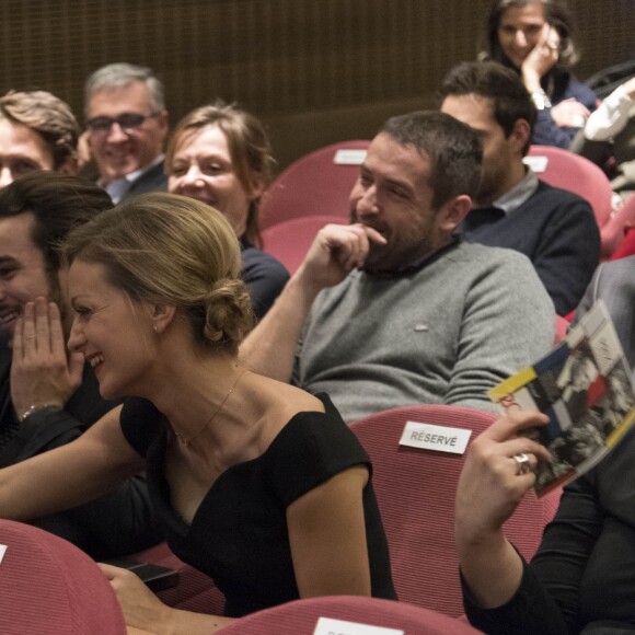 Thierry Ardisson et sa femme Audrey Crespo-Mara, Gaston Ardisson - Cérémonie du Prix Philippe Caloni décerné à Thierry Ardisson à la SCAM (Société civile des auteurs multimedia) à Paris le 17 janvier 2017. © Pierre Perusseau/Bestimage