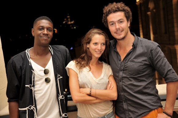 Exclusif - Les comediens de la serie "Plus Belle la Vie", Elodie Varlet ( Estelle), Jeremie Poppe ( Romain) et David Baiot ( Djawad) posent a l'hotel Intercontinental de Marseille le 14 juillet 2013.