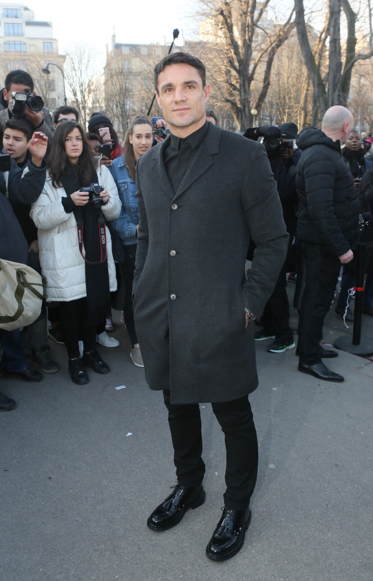 Street style, Dan Carter arriving at Dior Fall-Winter 2016-2017