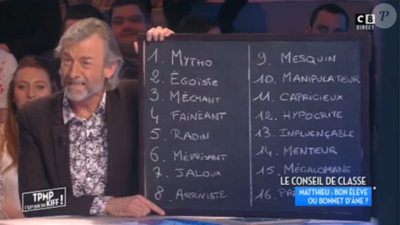 Gilles Verdez fait passer un sale quart d'heure à Matthieu Delormeau dans "TPMP", le 16 février 2017 sur C8.