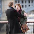 Liam Neeson, Thomas Brodie-Sangster sur le tournage de la suite de Love Actually pour le Comedy Relief and Red Nose Day à Londres le 16 février 2017.