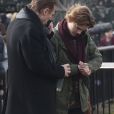 Liam Neeson, Thomas Brodie-Sangster sur le tournage de la suite de Love Actually pour le Comedy Relief and Red Nose Day à Londres le 16 février 2017.