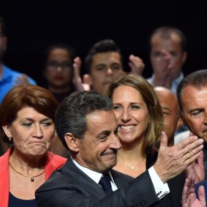 Christian Estrosi, Nicolas Sarkozy, Maud Fontenoy, Eric Ciotti - Nicolas Sarkozy en meeting au palais Nikaia pour la campagne des primaires des Républicains en vue de l'élection présidentielle de 2017, Nice le 15 novembre 2016. © Bruno Bebert/Bestimage