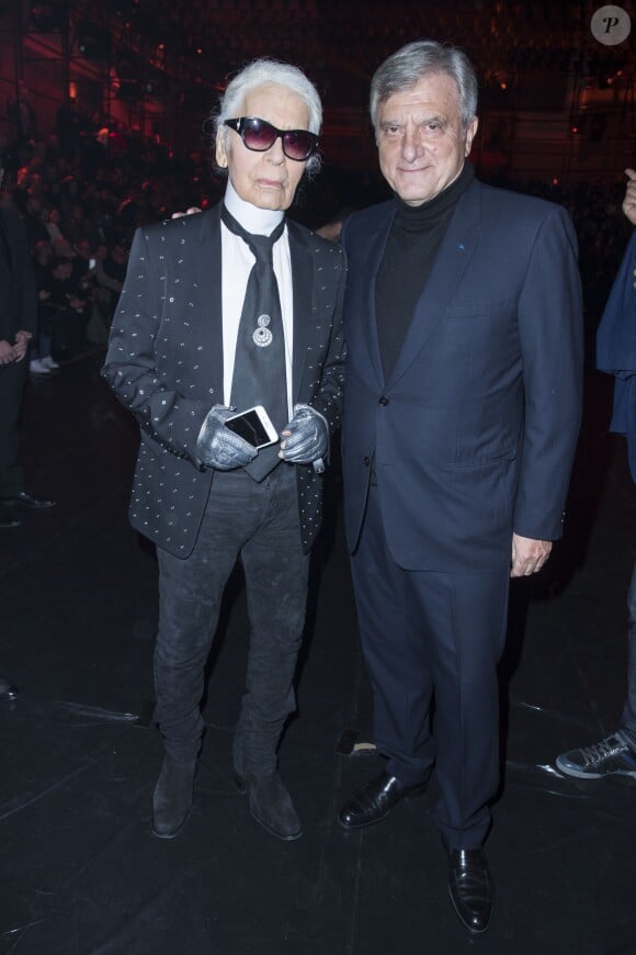 Karl Lagerfeld et ASAP Rocky au défilé de mode "Dior Homme", collection Hommes Automne-Hiver 2017/2018 au Grand Palais à Paris. Le 21 janvier 2017 © Olivier Borde / Bestimage