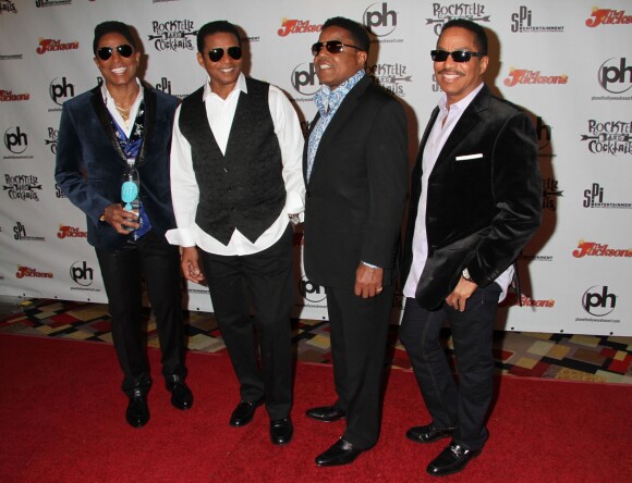 Jermaine Jackson, Jackie Jackson, Tito Jackson, Marlon Jackson à la Soiree des frères Jackson au Planet Hollywood de Las Vegas le 22 février 2014.