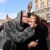 Claudia Cardinale et l'ex-femme de Pasquale Squitieri, Ottavia Fusco, lors des funérailles du réalisateur italien à Rome, le 20 février 2017.