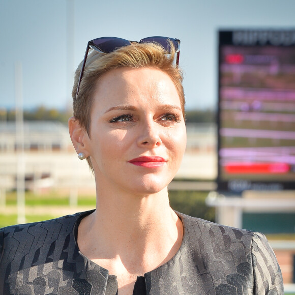 La princesse Charlene de Monaco au premier "Charity Mile" à son nom à l'hippodrome de la Côte d'Azur de Cagnes-sur-mer le 25 février 2017 © Michael Alesi / Bestimage