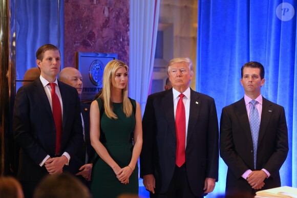 Eric Trump, Ivanka Trump, Donald Trump Jr - Conférence de presse de Donald Trump à la Trump Tower à New York le 11 janvier 2017.