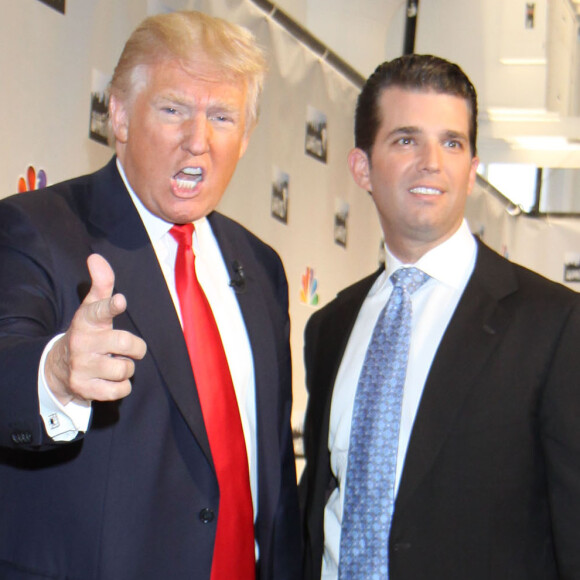 Donald Trump et ses fils Eric et Donald Jr - Conference de presse de la saison 13 de "Celebrity Apprentice All Stars" a New York. Le 12 octobre 2012